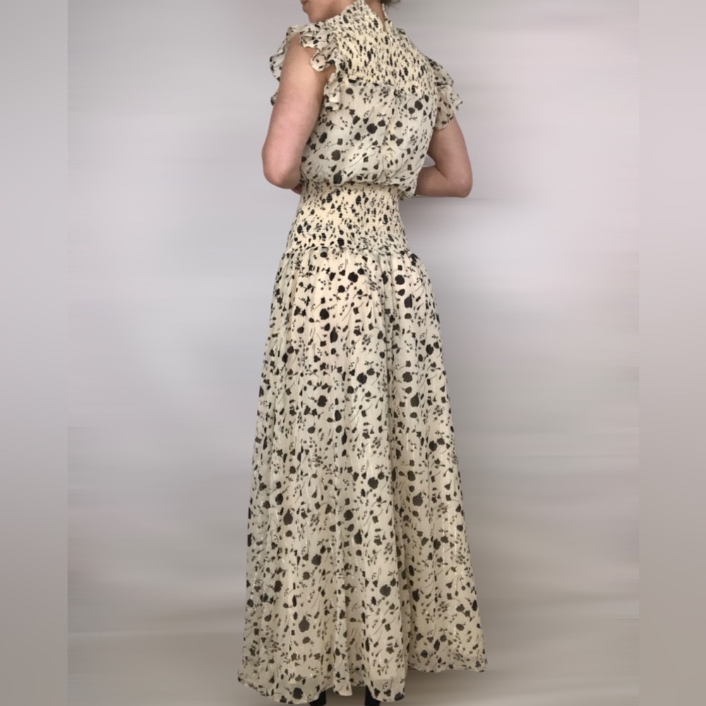 NWT Lulus Sweet Shimmer Cream Floral Print Smocked Maxi Dress Small - Picture 5 of 8